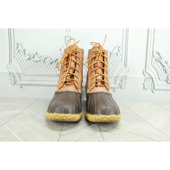 LL Bean 8" Insulated Brown Leather Lace up Ankle Duck Boots Size 8 M - Picture 4 of 9